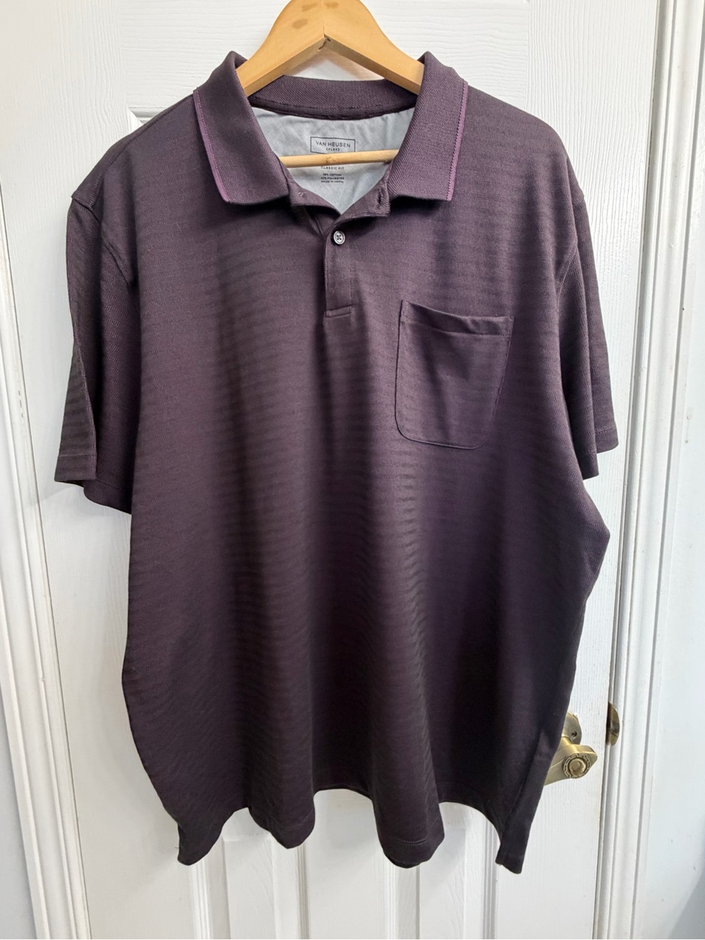 Van Heusen Flex Men's XXL Purple Plum Polo Shirt Classic Fit Cotton Blend Preppy